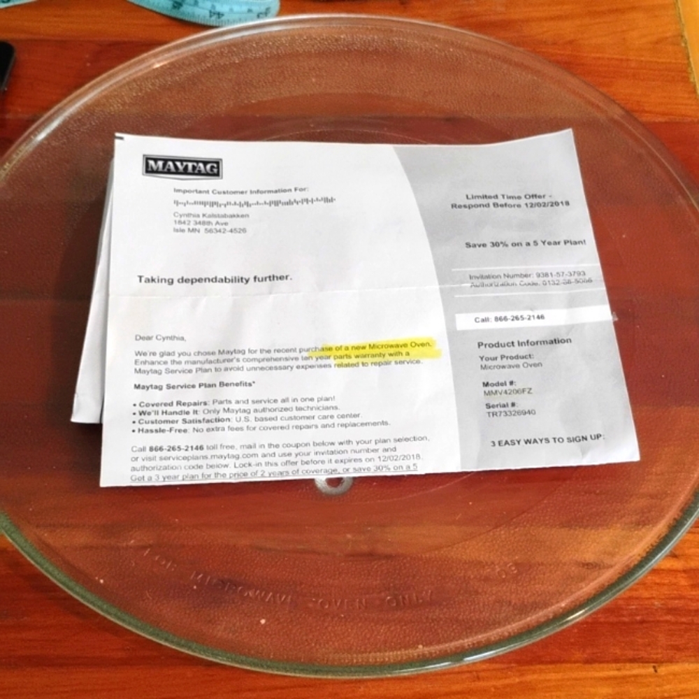 MAYTAG 14" Glass Rotating Dish VNPLC